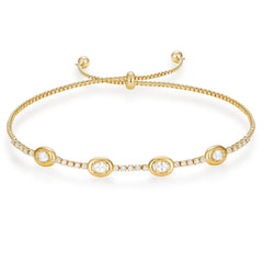 14K Dainty Heart and Oval Accented Tennis Bracelet