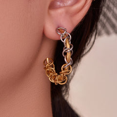 Two-Tone Wrapped Chain-Link Hoop Earrings