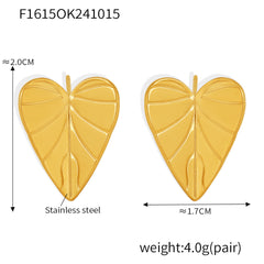 Heart-Shaped Leaf Texture Stud Earrings