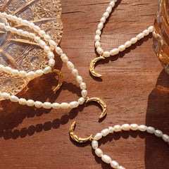 Freshwater Pearl Double-Row Crescent Moon Necklace