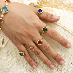 Colored Glass Geometric Open Ring