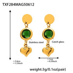 Gold-Tone Glass and Heart Drop Earrings