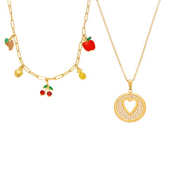 Fruit Charm & Cubic Zirconia Heart Necklaces