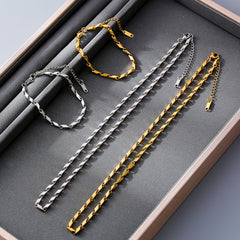 Geometric Link Stainless Steel Necklace & Bracelet