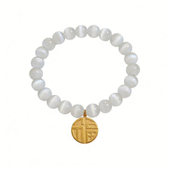 Cat-Eye-Look Beaded Coin Charm Bracelet