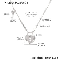 Cubic Zirconia Heart Lock Necklace or Ring