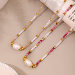Natural Stone & Shell-Pearl Chain Necklaces