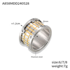 Grid-Texture Layered Stainless Steel Ring