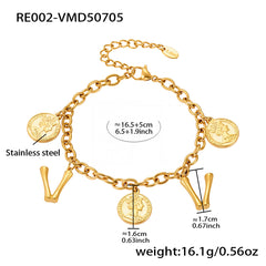 Gold-Tone Initial and Coin Charm Bracelet