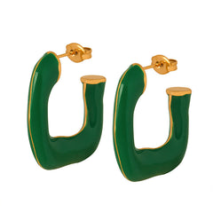Green Enamel U-Shaped Stud Earrings