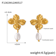 Textured Flower Freshwater Pearl Drop Earrings