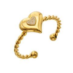 Cubic Zirconia Heart Open Cuff