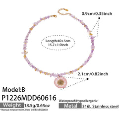Resin Flower & Crystal Pendant Necklace