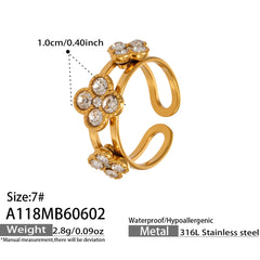 18K Gold-Plated Color Cubic Zirconia Clover Ring