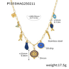 Enamel Fish & Cubic Zirconia Charm Necklace