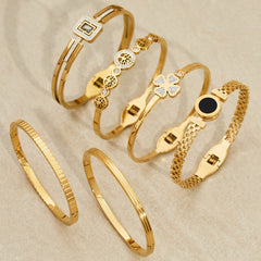 18K Gold-Plated Cubic Zirconia Clasp Bangle Bracelets