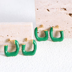 Green Enamel U-Shaped Stud Earrings