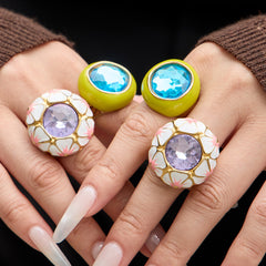 Enamel Flower Stone Statement Ring