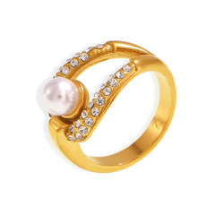 Pearl-Look Sparkling Curve Ring