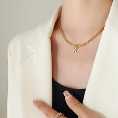 Cubic Zirconia Initial Letter Chain Necklace