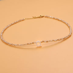 Dainty Stone Beaded Initial Necklace