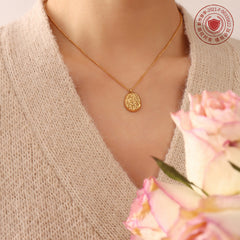 18K Gold-Plated Textured Round Pendant Necklace