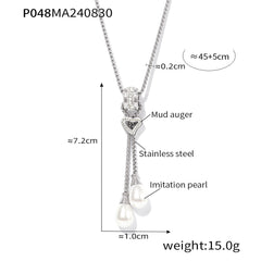 Heart Toggle Faux Pearl Drop Necklace or Flat Chain