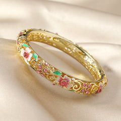 14K Diamond Accented Floral Bangles