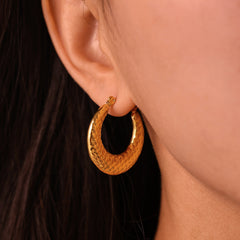 18K Gold-Plated Grid Texture Hoop Earrings