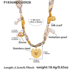 Pearl-Look Scarf-Style Charm Necklace