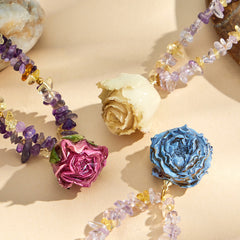 18K Gold-Plated Resin Flower & Crystal Beaded Necklaces