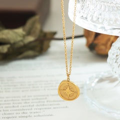 18K Gold-Plated Compass Coin Pendant Necklace