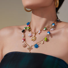 Gold-Tone Flower or Fruit Charm Necklace