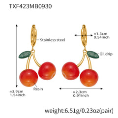 18K Gold-Plated Resin Cherry Jewelry