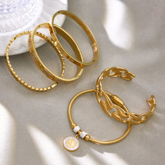 18K Gold-Plated Geometric Clasp Bangle Bracelets
