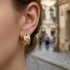 Turquoise-Color and Rhinestone C-Hoop Earrings