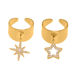 Cubic Zirconia Star Charm Open Rings