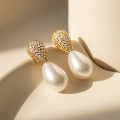 Gold-Tone Faux Pearl Teardrop Earrings