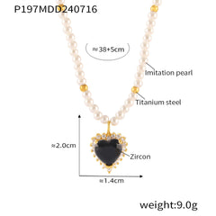 Pearl-Look Heart Stone-Accent Necklace
