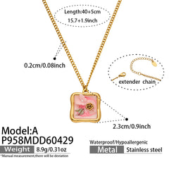 18K Gold-Plated Floral Enamel Pendant Necklace