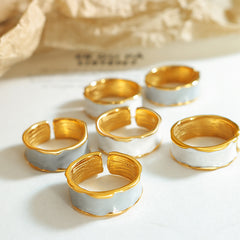 White or Blue Enamel Adjustable Open Ring