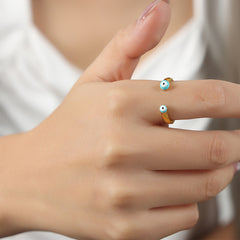 Blue Enamel Evil Eye Open Ring