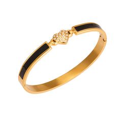 Heart Cubic Zirconia Black Enamel Bangle