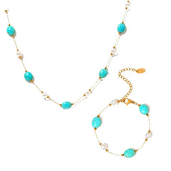 Turquoise and Faux Pearl Station Jewelry