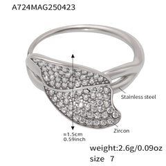 Cubic Zirconia Leaf Open Ring