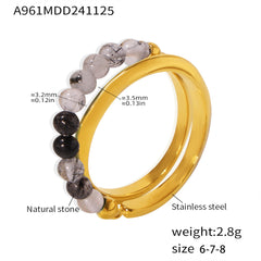 18K Gold-Plated Natural Stone Bead Double-Band Ring