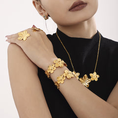 Five-Petal Flower Stainless Steel Cuff Bracelet