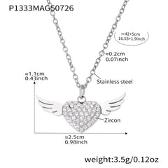 Winged Heart Cubic Zirconia Necklace or Flat Chain