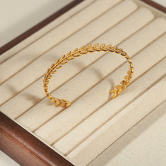 Leaf-Link Open Cuff Bracelet