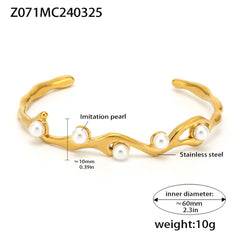 18K Gold-Plated Shell Pearl-Look Open Cuff